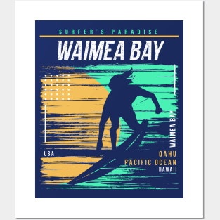 Retro Surfing Waimea Bay Oahu Hawaii // Vintage Surfer Beach // Surfer's Paradise Posters and Art